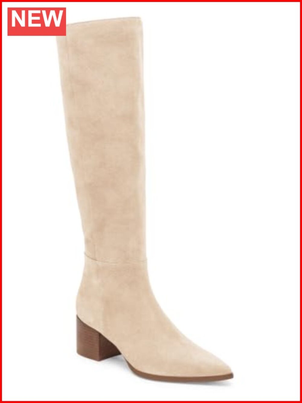 Womens Wide Calf Knee High Boots Chunky Block Heel Faux Suede Pointed Toe Tall